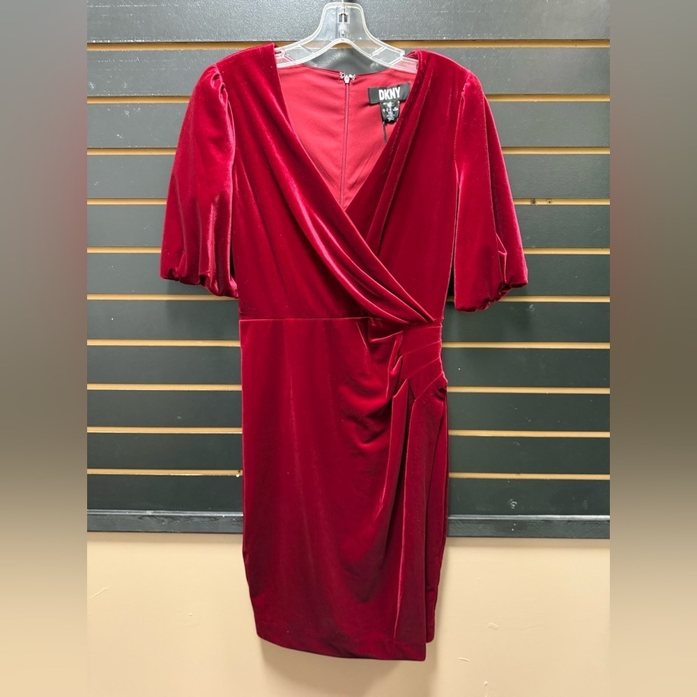 NWT DKNY Red Velvet Surplice Cocktail Dress Size 2
